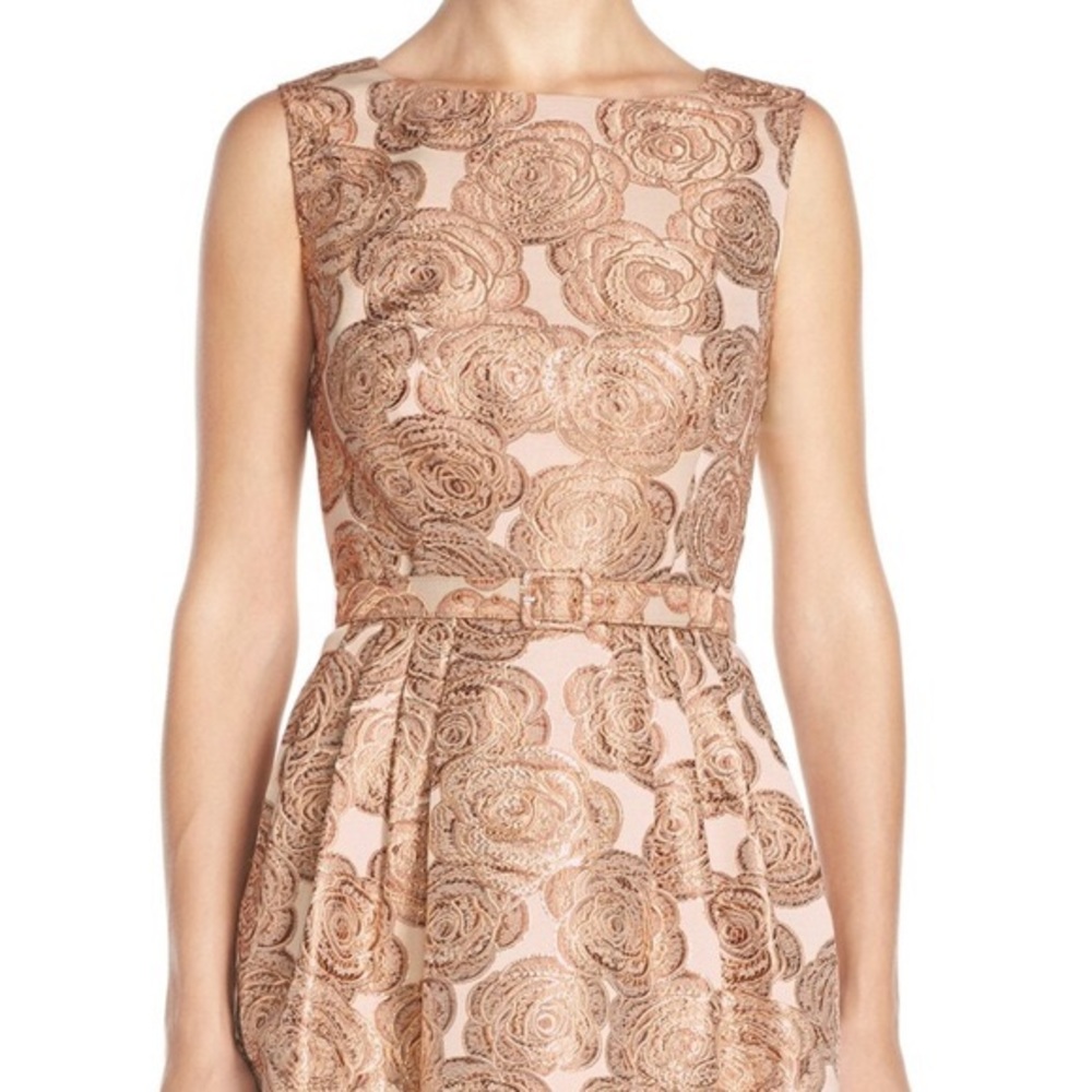 Gold rose fit n flare cocktail dress
